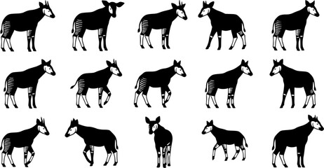 Okapi animal silhouettes, Okapi, Okapi silhouettes, Okapi animal, Okapi clipart, Okapi animal vector set