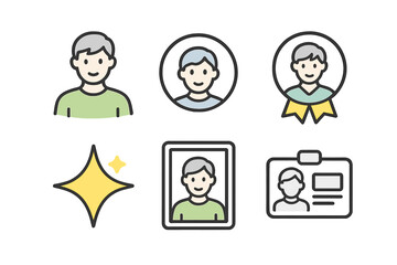 Set of various male avatars and icons with star element