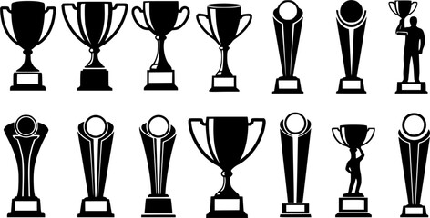 Trophy silhouettes, Trophy, Trophy vector set, Trophy icon, Cup trophy silhouette, Player trophy, Player trophy silhouette, Winner trophy cups silhouettes
