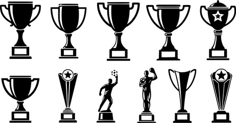 Trophy silhouettes, Trophy, Trophy vector set, Trophy icon, Cup trophy silhouette, Player trophy, Player trophy silhouette, Winner trophy cups silhouettes