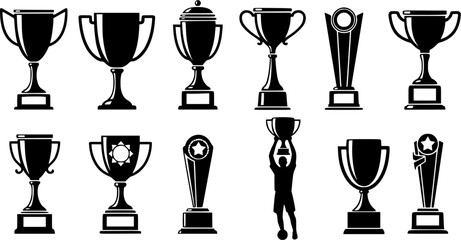 Trophy silhouettes, Trophy, Trophy vector set, Trophy icon, Cup trophy silhouette, Player trophy, Player trophy silhouette, Winner trophy cups silhouettes