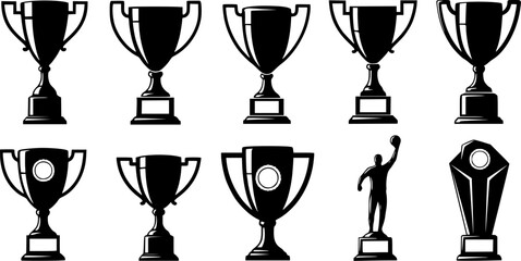 Trophy silhouettes, Trophy, Trophy vector set, Trophy icon, Cup trophy silhouette, Player trophy, Player trophy silhouette, Winner trophy cups silhouettes