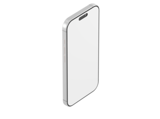 Isometric view of a modern smartphone with a blank white screen, ideal for showcasing app design or user interf