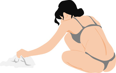 Fototapeta premium 雑巾がけをしている女性のイラスト