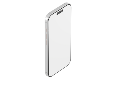 Isometric view of a modern smartphone with a blank white screen, ideal for showcasing app design or user interf