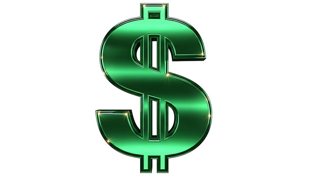 Shiny green dollar sign on black background