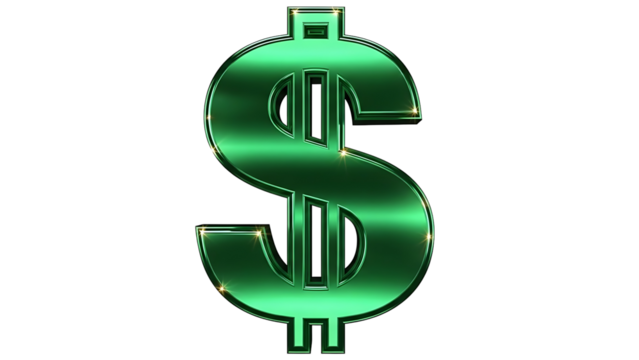 Shiny green dollar sign on black background