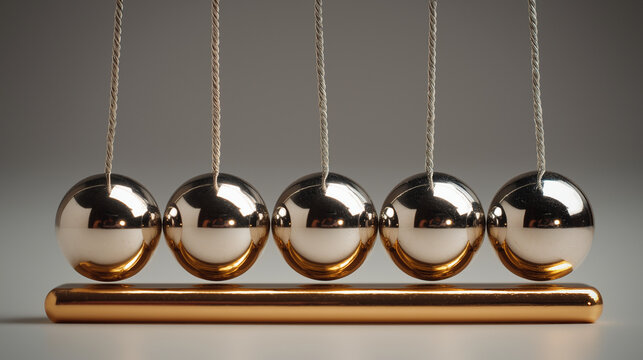 Newton's Cradle with metallic balls in minimalist design