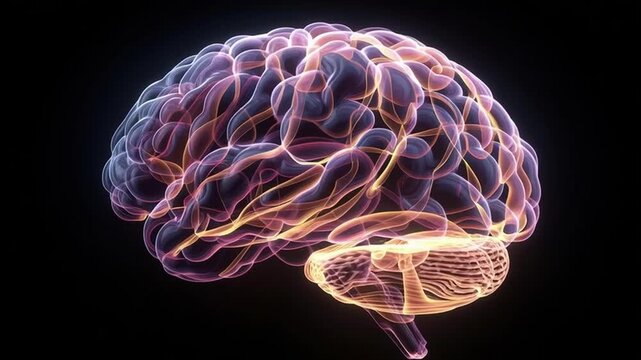 Long term health effects visual concept showing translucent human brain with glowing neural pathways and subtle emotional tone transparent brain