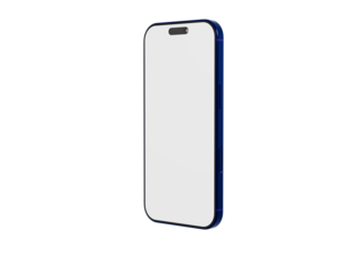High-quality image of a modern smartphone with a sleek blue frame and a blank white screen, perfect for mockups