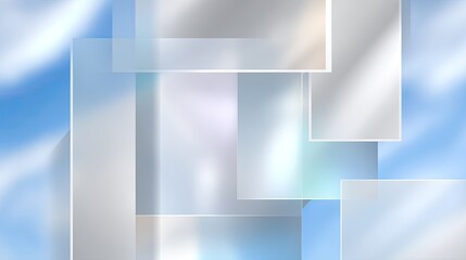 Abstract composition of transparent geometric shapes against a soft blue sky background creating a modern and airy visual atmosphere for creative uses