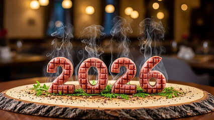 Culinary Countdown  Steaming Sausage Numbers 2026 for New Years Celebration Concept