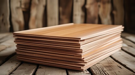 Stack of wooden planks on rustic table, wood texture and background
