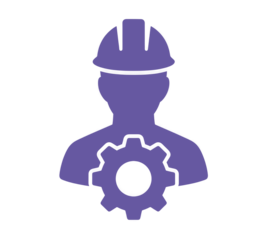 Engineering Icon Person Wearing a Hardhat with a Gear Overlapping the Silhouette, Emblematic of Skilled Trades and Mechanical Expertise