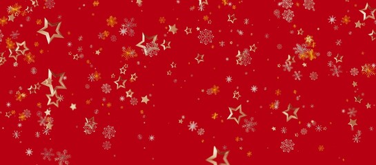 Christmas background with falling gold stars and snowflakes on a vibrant red background, perfect for holiday greetings and f © vegefox.com