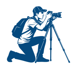 Silhouette of Kneeling Photographer Capturing a Moment with Camera on Tripod against Black Backdrop Creates Intriguing Contrast