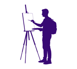 Silhouette of a Man Painting at an Easel Artistic Pursuit in an Isolated Setting