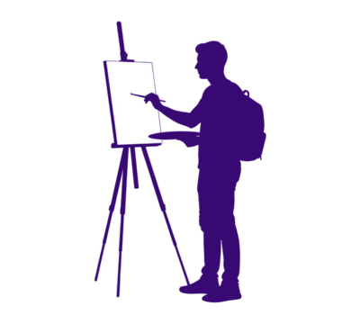 Silhouette of a Man Painting at an Easel Artistic Pursuit in an Isolated Setting - Powered by Adobe