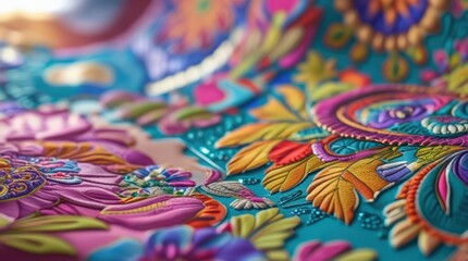 Vibrant Floral Pattern with Colorful Leaves and Swirling Designs