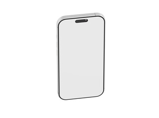 Clean, isolated shot of a modern smartphone with a blank white screen, ideal for mockups, app designs, and tech