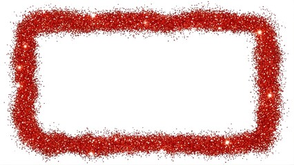 Rectangular frame border made of vibrant red glitter texture isolated on white background