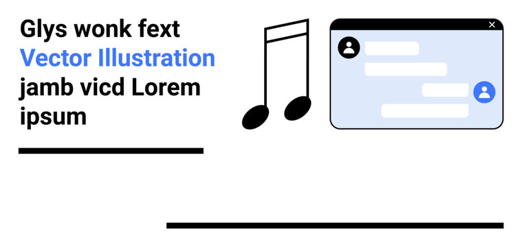 Communication, music sharing, online messaging, social interaction, teamwork, audio platforms. Music note and chat interface on white background. Communication and music sharing concept