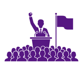 Empowering Leadership Inspiring Change A Silhouette of a Person Speaking to a Crowd with a Flag Symbolizing Unity and Progress