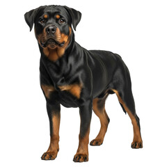 Fototapeta premium Rottweiler breed dog species standing confidently on a white background