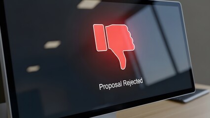 Red thumbs down icon on computer screen displaying negative feedback message
