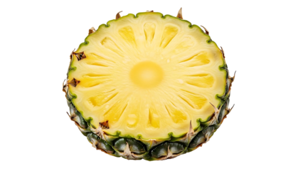 Cross section of a fresh pineapple on black background