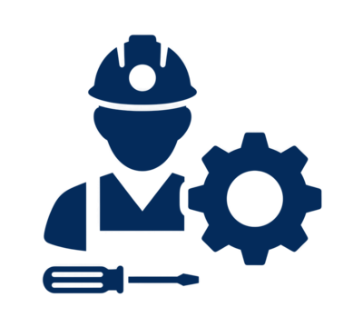 Silhouette of Mechanic with Hardhat, Gear, and Screwdriver Depicts Engineering, Repair, and Industrial Concepts in Dark Blue Against Black