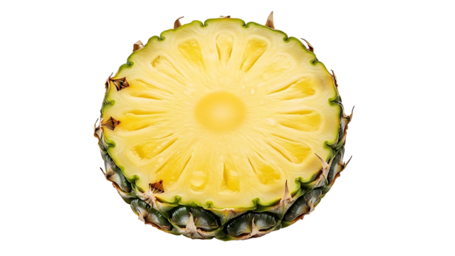 Cross section of a fresh pineapple on black background