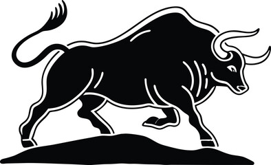 Aggressive running bull silhouette isolated on transparent background