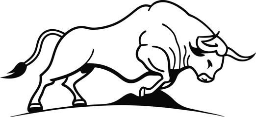 Angry bull charging silhouette isolated on transparent background