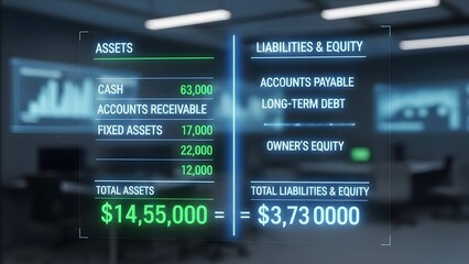 Futuristic financial data display in a high tech office environment