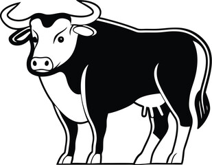 Calm standing bull silhouette isolated on transparent background