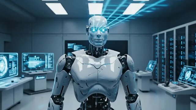Advanced AI Humanoid Turning Head to Observe Surroundings