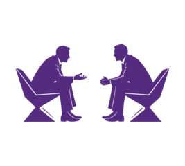 Silhouette of Two Men in Conversation on Chairs Depicts Dialogue and Discussion of Ideas