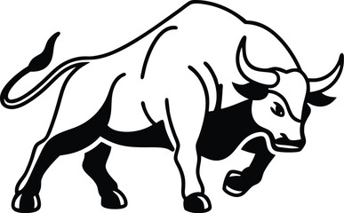 Obraz premium Charging bull silhouette flat minimal vector isolated on transparent background