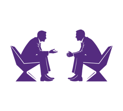 Silhouette of Two Men in Conversation on Chairs Depicts Dialogue and Discussion of Ideas - Powered by Adobe