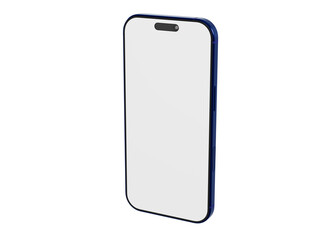 Smart phone concept, blank screen, elegant device, mobile technology, digital display, blue phone, isolated on