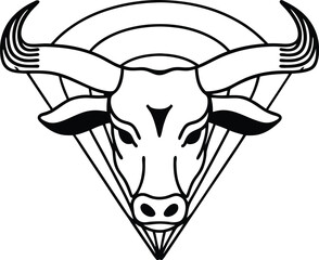 Bull head silhouette with forward facing horns isolated on transparent background