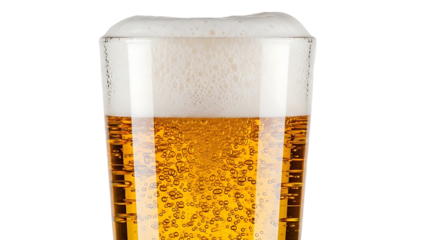 Refreshing beer with frothy head isolated on black