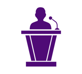 Silhouette of a Person Behind a Podium Delivering a Speech or Presentation with Microphone, Representing Public Speaking