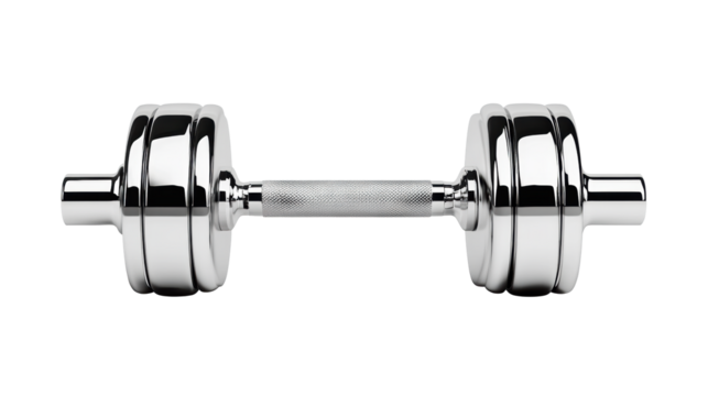 Shiny Chrome Dumbbell on Transparent Background
