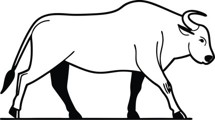 Minimalist walking bull silhouette isolated on transparent background