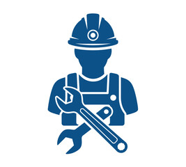Craftsman silhouette with wrench ready for construction and repair work, perfect for industrial designs, engineering projects, and skilled trades advertising