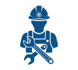 Craftsman silhouette with wrench ready for construction and repair work, perfect for industrial designs, engineering projects, and skilled trades advertising