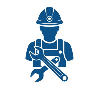 Craftsman silhouette with wrench ready for construction and repair work, perfect for industrial designs, engineering projects, and skilled trades advertising