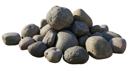 Pile of natural grey rocks on a black background